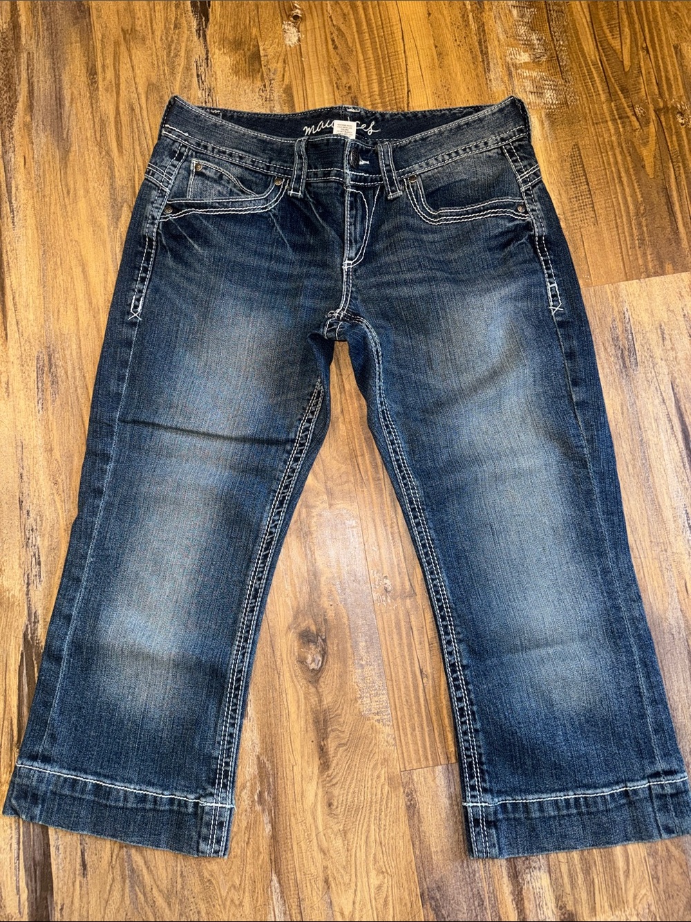Dark Blue Washed Jeans Capris